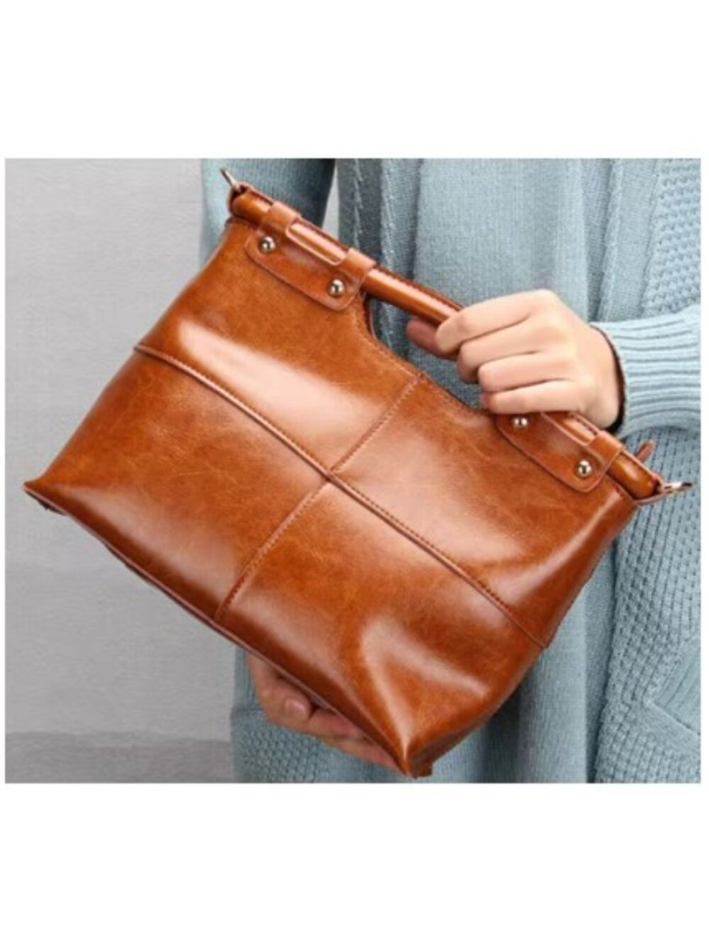 Lovely Black Genuine Top-Grain Vintage Tote Bag Suitable for Women - Large - Picture 4 of 9